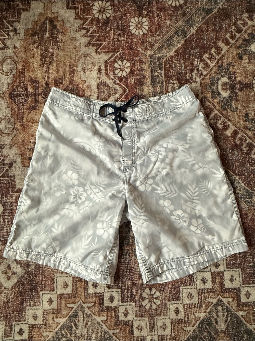 Express Gray and White Floral Board Shorts